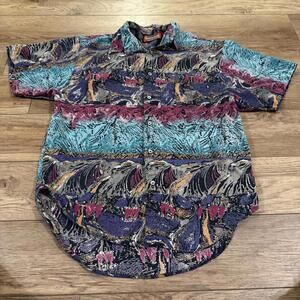 Vintage 90s Santana Abstract Multicolor Surfer Shirt Size M